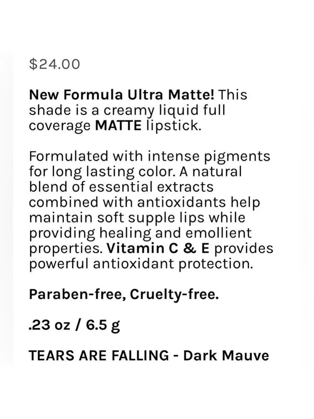 Context Skin TEARS ARE FALLING Liquid Lipstick | NEW | Mauve Ultra Matte | BNIB